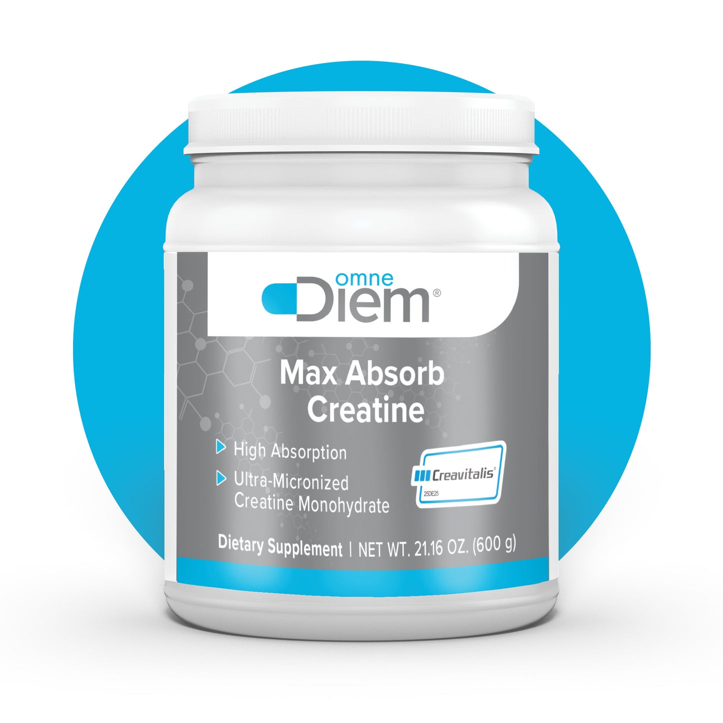 Omne Diem Micronized Max Absorb Creatine 21.16oz - 600G with Micronized Creavitalis - 120 Servings CS