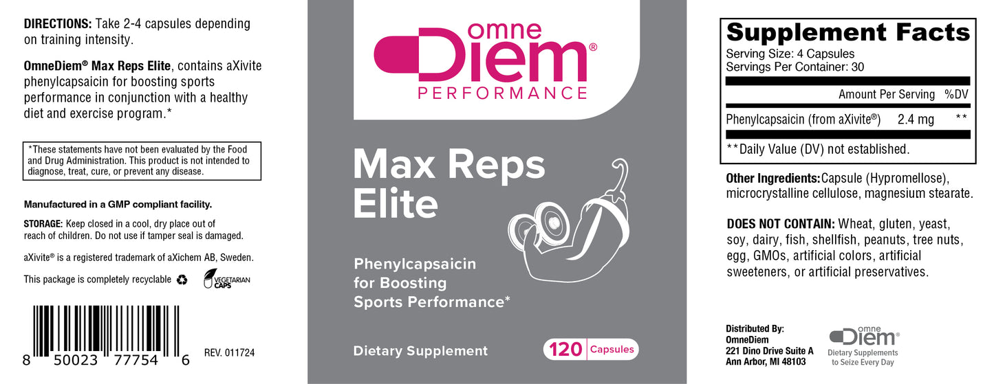 Max Reps Elite Capsules - Phenylcapsaicin Sports Performance Supplement - 120 ct CSP